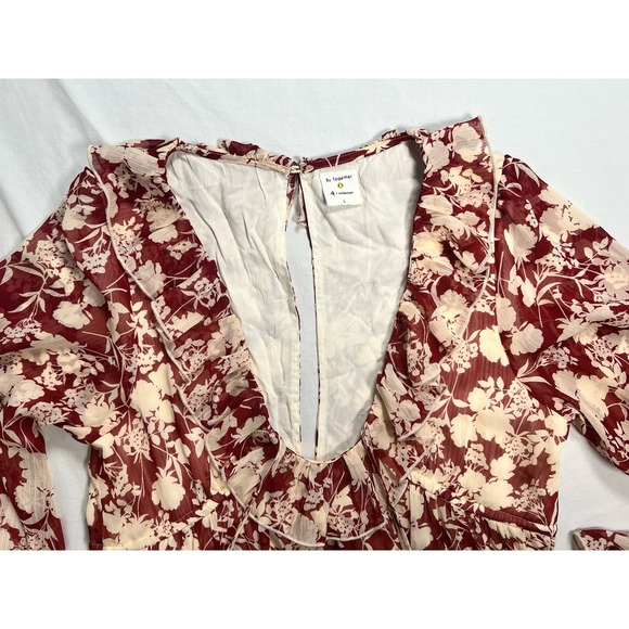 By Together Dress Burgundy Floral Flowy Large Mini - Picture 6 of 16